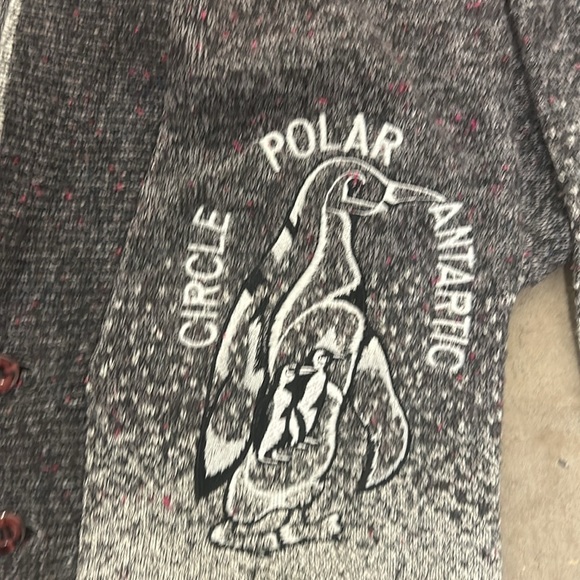 Wool blend vintage penguin embroidered shawl cardigan grandpa sweater - Picture 2 of 5